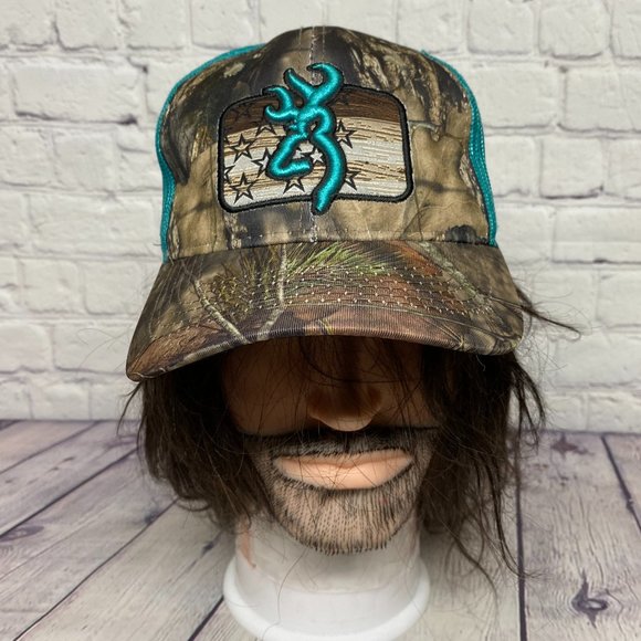 Browning Trucker Hat Mesh Cap Camo Strap Back Camouflage Outdoor Embroidered - Picture 1 of 8